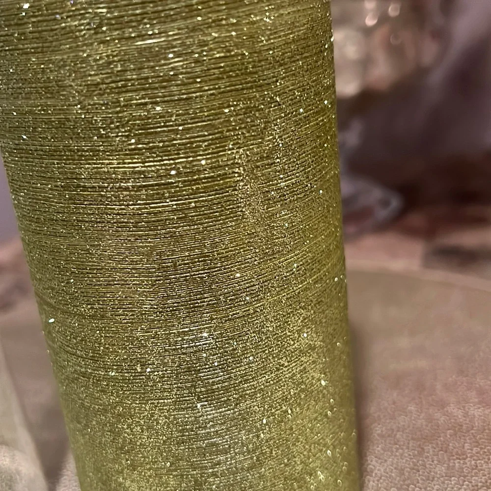 Crate & Barrel Green Shimmer Glitter Pillar Candle